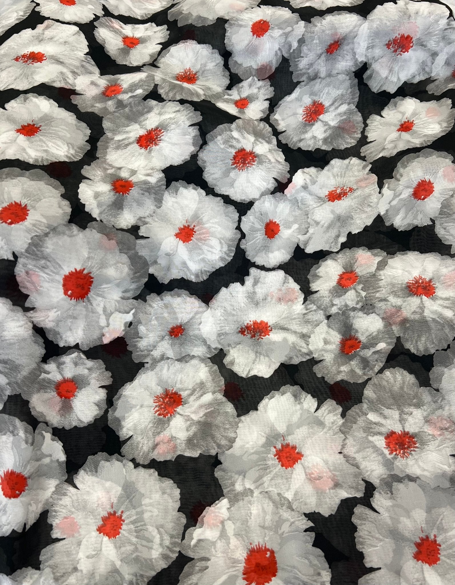 Black White Floral Printed Chiffon Dress Fabric - T9 Fabrics